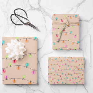 Helle Weihnachtsbeleuchtung Kraft Geschenkpapier Set