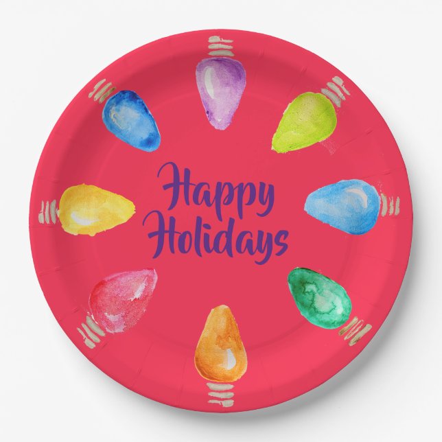 Helle Weihnachtsbrillen Happy Holidays Pappteller (Vorderseite)