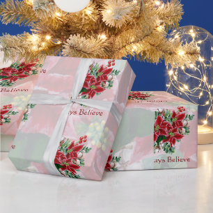 Helle Weihnachtssterne und Stechpalmen benutzerdef Geschenkpapier