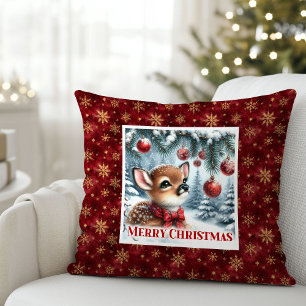 Helle Weihnachtsszene Babyhirsch schneebedeckter W Kissen