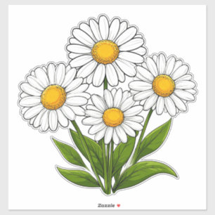 Helle weiße Gänseblümchen Bouquet mit gelben Zentr Aufkleber
