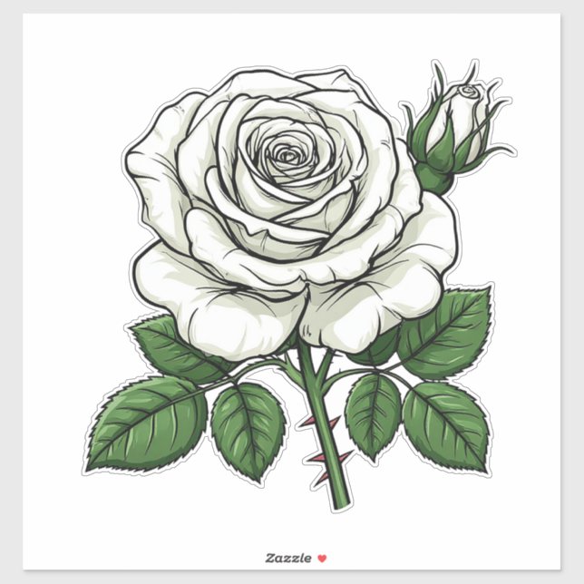 Helle weiße Rose Aufkleber (Blatt)
