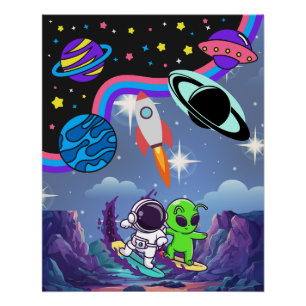 Helle Weltraum-Abenteuer-Kinder-Wandkunst Poster
