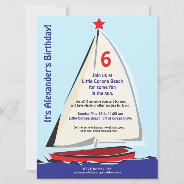 Helle Whimsical Sailboat Einladung (Vorderseite)