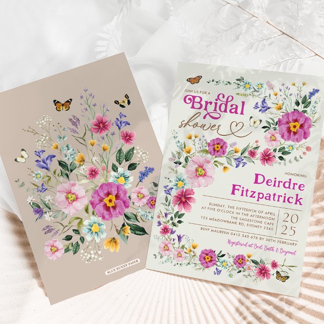 Helle Wildblumen Butterfly Garden Brautparty Einladung (Von Creator hochgeladen)