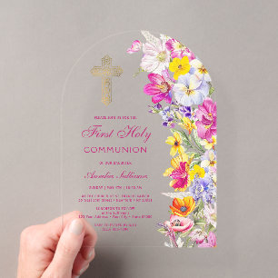 Helle Wildblumen Erste Kommunion Acryleinladungen