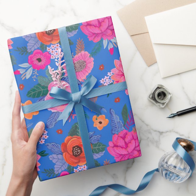 Helle Wildblumen Pink Blue Geburtstagsparty Geschenkpapier (Schenken)