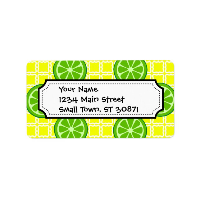 Helle Zitrusfrüchte-Limes auf Gelben Kacheln Adressaufkleber (Vorne)