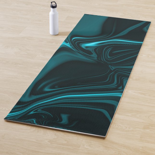 Helle zyanische und dunkle Kurven auf dunklem Hint Yogamatte (Beispiel)