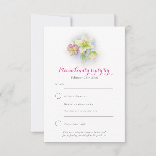 Hellebore Aquarell Art Frühling Hochzeitskarte RSVP Karte (Vorderseite)