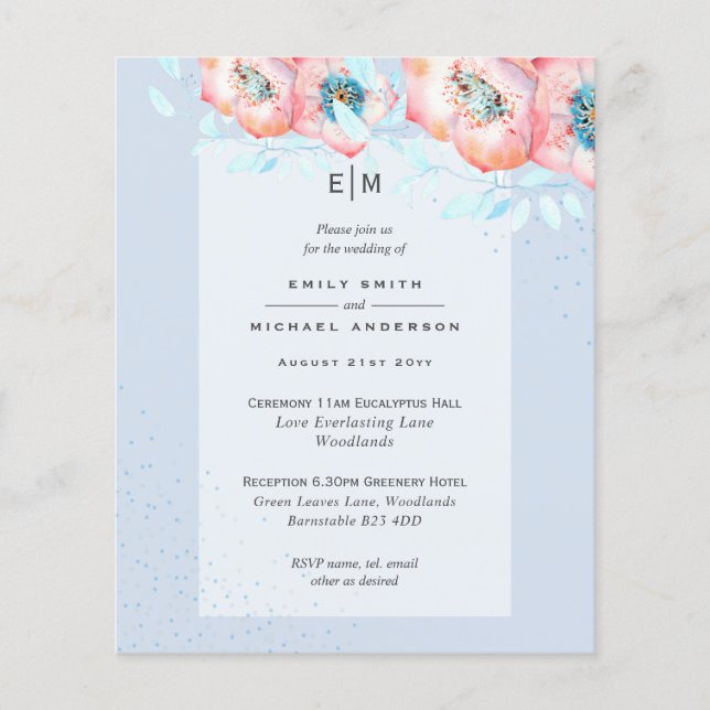 Hellebore Blue Red Wedding Zeremony BUDGET Einladu Flyer (Vorne)