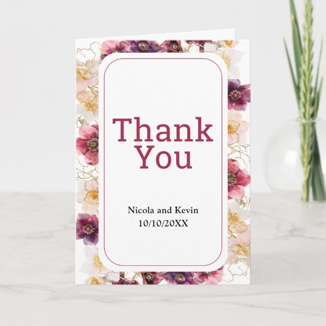 Hellebore Floral Burgundy Wedding Thank You Dankeskarte (Vorderseite)