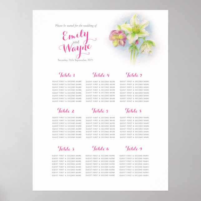Hellebore Wasserfarbe Hochzeitstisch Poster (Vorne)