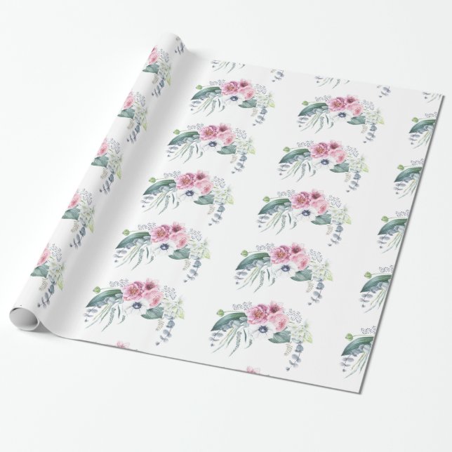 Helleborus-Anemonen-Pfingstrosen-malvenfarbener Geschenkpapier (Ungerollt)