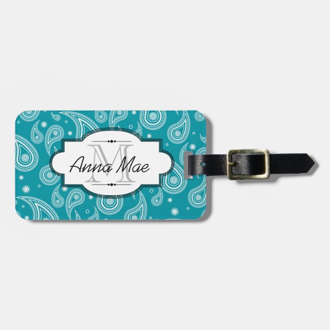 Heller aquamariner und weißer Paisley-Gepäck-Umbau Gepäckanhänger (Vorderseite horizontal)