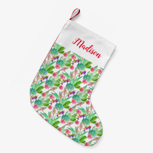 Heller Aquarell-Kaktus u. saftiges Muster Kleiner Weihnachtsstrumpf