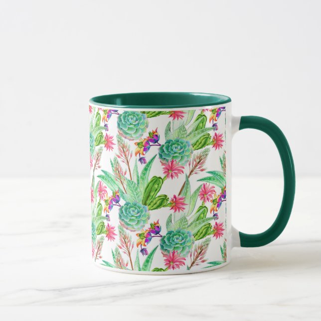 Heller Aquarell-Kaktus u. saftiges Muster Tasse (Rechts)