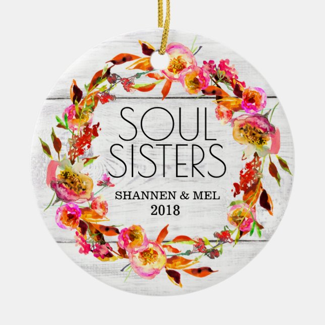 Heller Blumen- u. weißer Shiplap Keramik Ornament (Vorne)