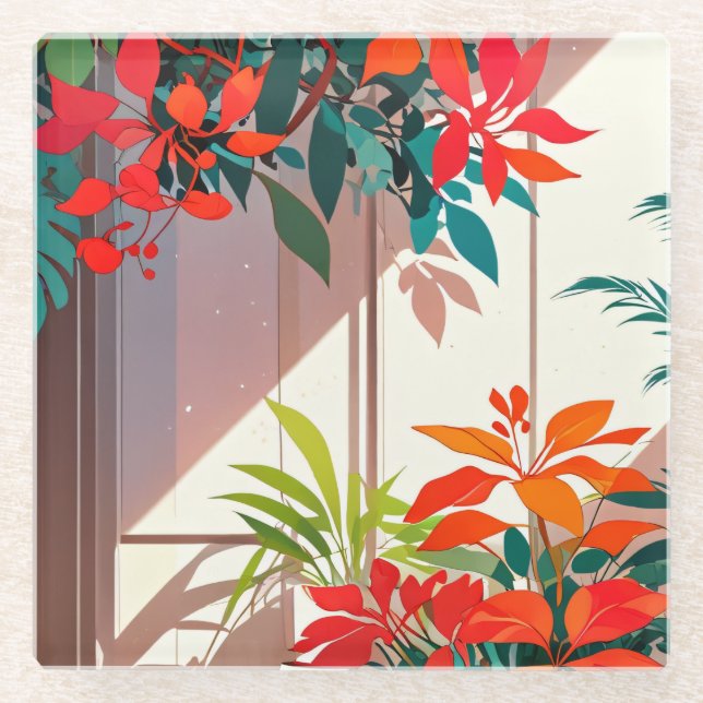 Heller botanischer Garten vor der Haustür Glasuntersetzer (Vorderseite)