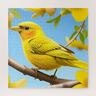 Heller gelber Singvogel auf einem Ast