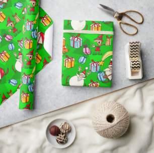 Heller grüner Weihnachtsmann und Elfen Weihnachten Geschenkpapier