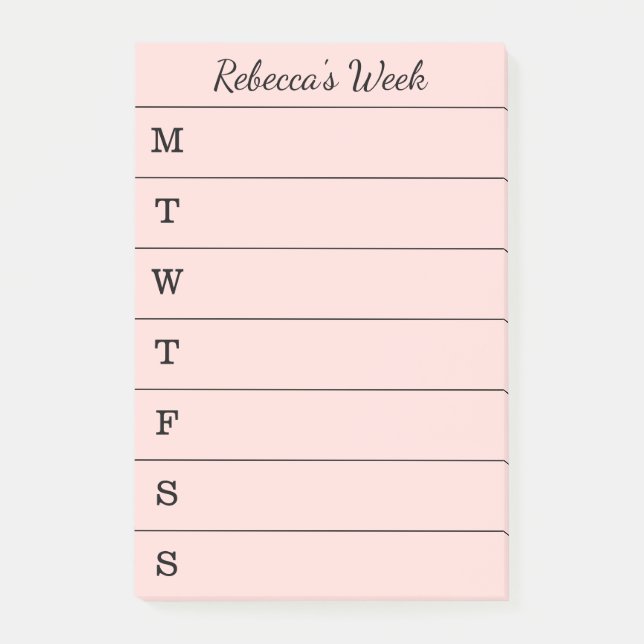 Heller korallenroter wöchentlicher post-it klebezettel (Vorderseite)