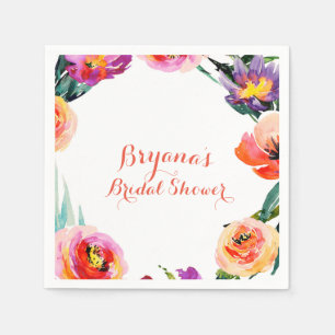 Heller, kühner floraler Kranz Wasserfarben-Bridal- Serviette