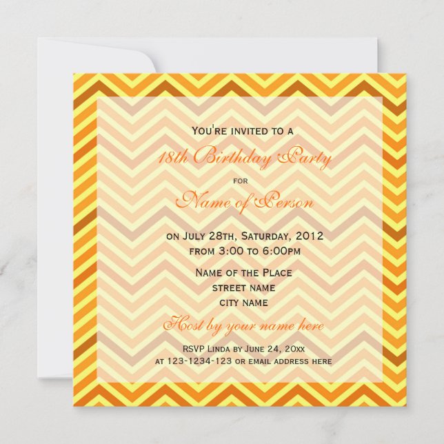 Heller, moderner, trendiger, sonniger Zickzack Geb Einladung (Vorderseite)