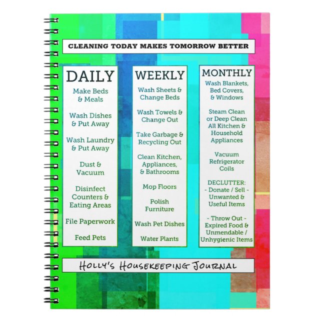 Heller mutiger Quadrat-Zuhause-Reinigungs-Führer Notizblock (Vorderseite)