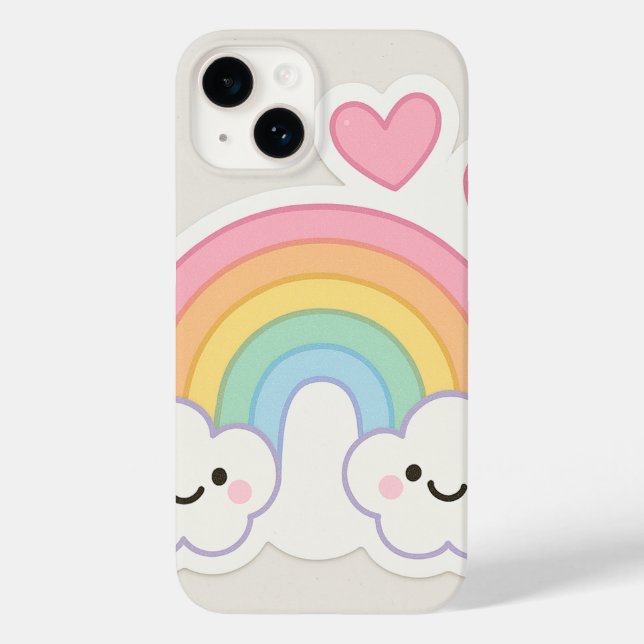 Heller pastellfarbener Regenbogen mit lächelnden G Case-Mate iPhone 14 Hülle (Rückseite)