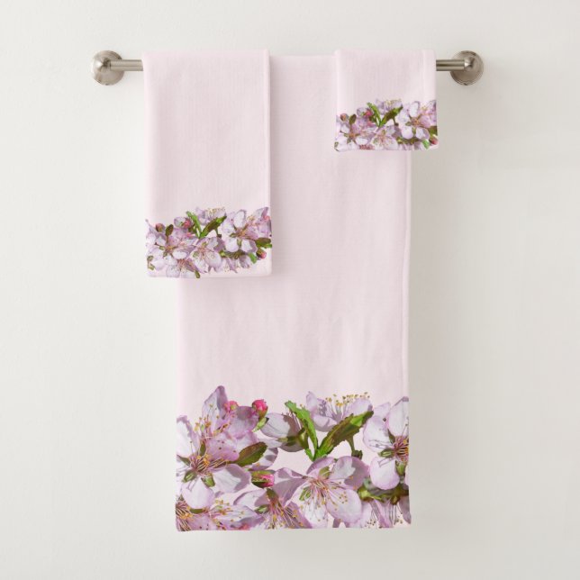 Heller Pink mit Frühlingsholzgrenze Badhandtuch Set (Insitu)