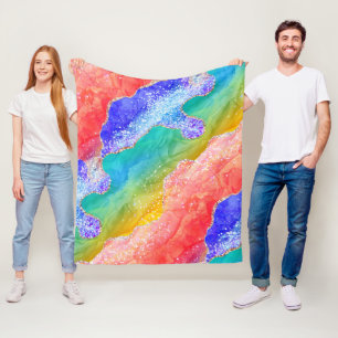 Heller Regenbogen & Gold-Faux-Glitter-Achat Fleecedecke