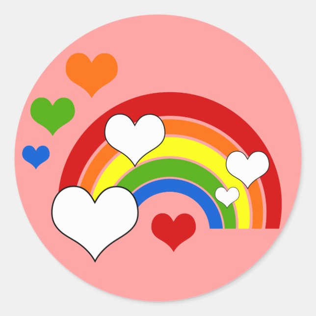 Heller Regenbogen mit Herz Runder Aufkleber (Vorderseite)