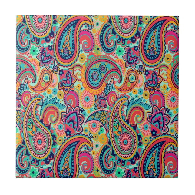 Heller Regenbogen Paisley Fliese (Vorderseite)