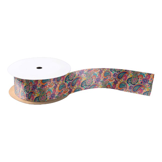 Heller Regenbogen Paisley Satinband (Spule)