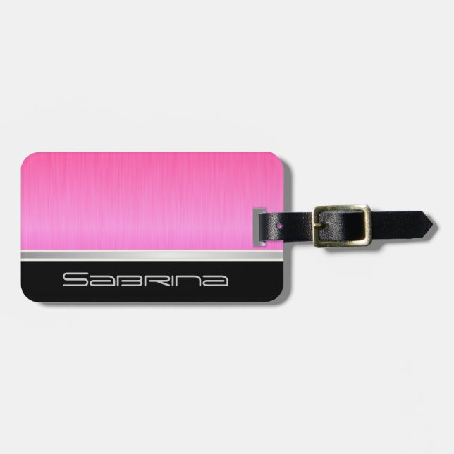 Heller rosa Bürsten-Neonstahl und Silber-Druck Gepäckanhänger (Vorderseite horizontal)