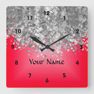 Heller Rot- und Imitat-Glitter Quadratische Wanduhr