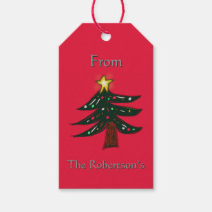 Heller roter Weihnachtsbaum mit individuellem Name Geschenkanhänger