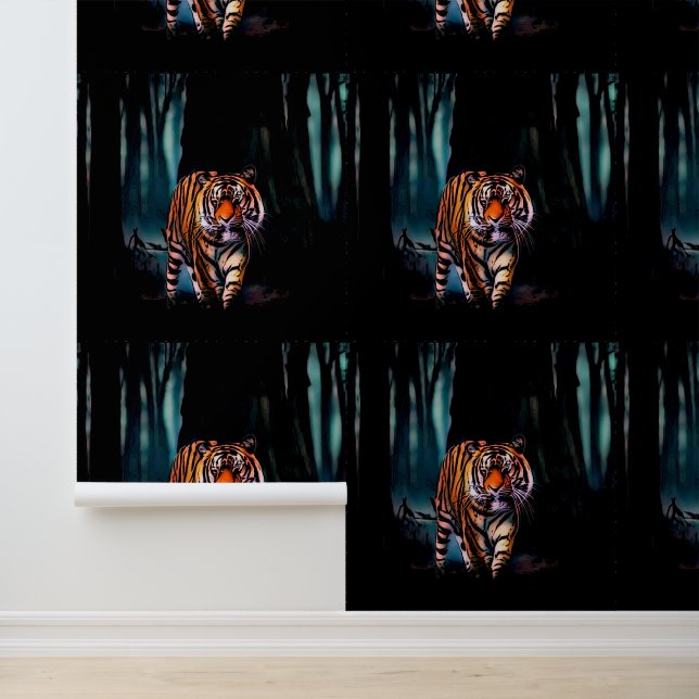 Heller Tiger Dunkler Wald Tapete (Anwendung)