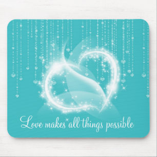 Heller Türkis-funkelnd weiße Herz-Mausunterlage Mousepad