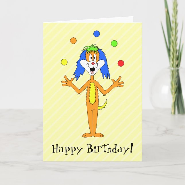Heller und farbenfroher Cartoon Dog Juggling. Karte (Vorderseite)