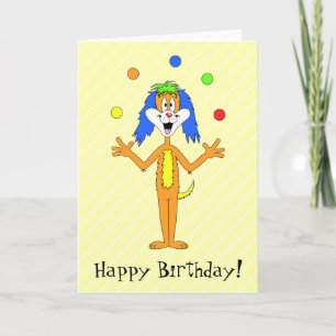 Heller und farbenfroher Cartoon Dog Juggling. Karte