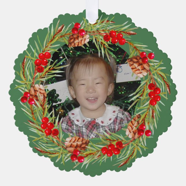 Heller und fröhlicher Kranz - Ihr Foto Ornament Karte (Vorderseite)