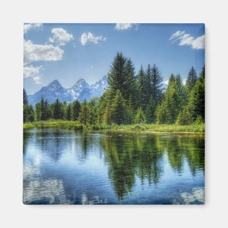 Heller Wald mit Berg und See Magnet