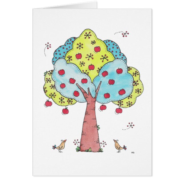 Heller, weißer Apfelbaum mit Vogeldesign (Vorne)