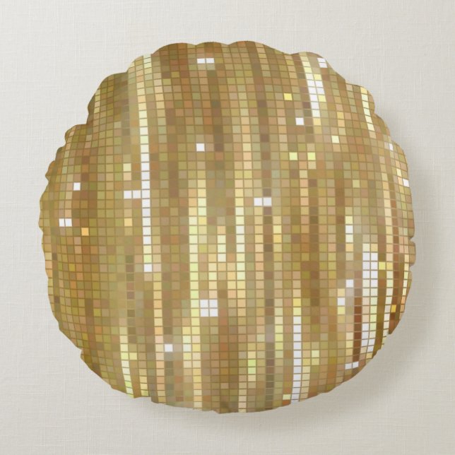 Helles, abstraktes Mosaik mit goldfarbenem Hinterg Rundes Kissen (Vorderseite)