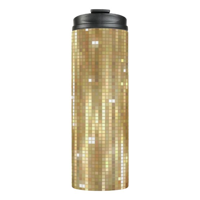 Helles, abstraktes Mosaik mit goldfarbenem Hinterg Thermosbecher (Vorderseite)