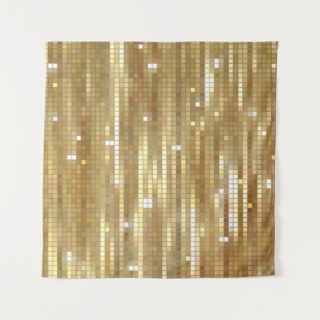 Helles, abstraktes Mosaik mit goldfarbenem Hinterg Wandteppich (Vorderseite)