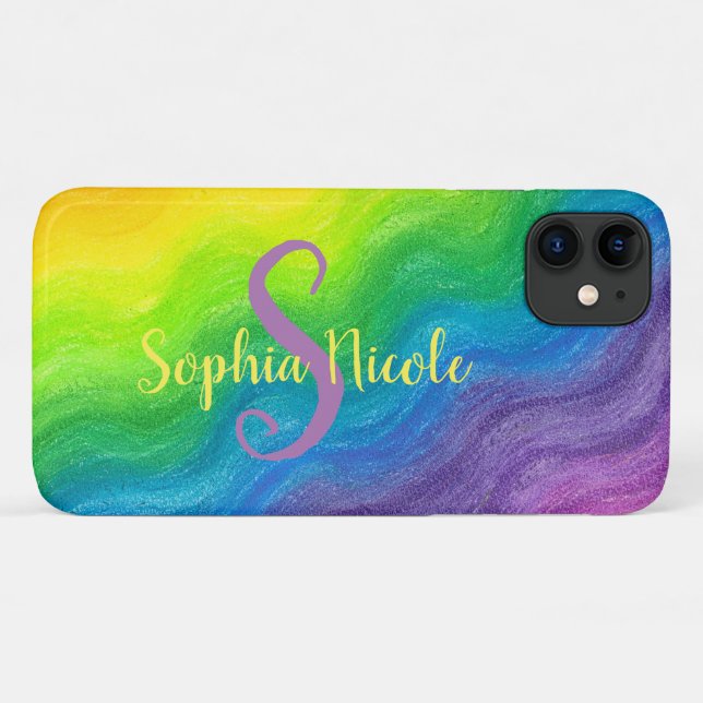 Helles Abstraktes Regenbogenfarbiges Ombre Monogra Case-Mate iPhone Hülle (Rückseite (Horizontal))