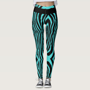 Helles AQUA- UND SCHWARZES TIERDRUCKSTRIPPENMUSTER Leggings